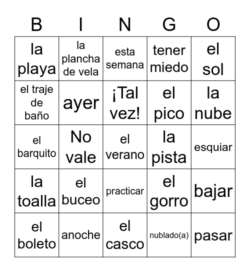 Chapter 7 Vocab Bingo Card