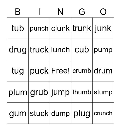 u words Bingo Card
