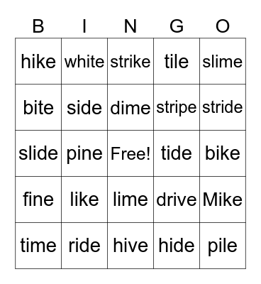 Long i Silent e Bingo Card