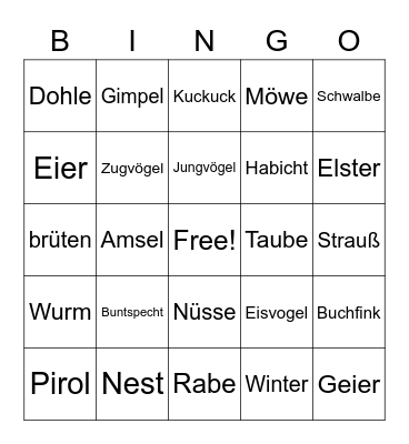 Vögel Bingo Card