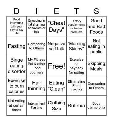 Diet Culture & Disordered Eating Bingo Card