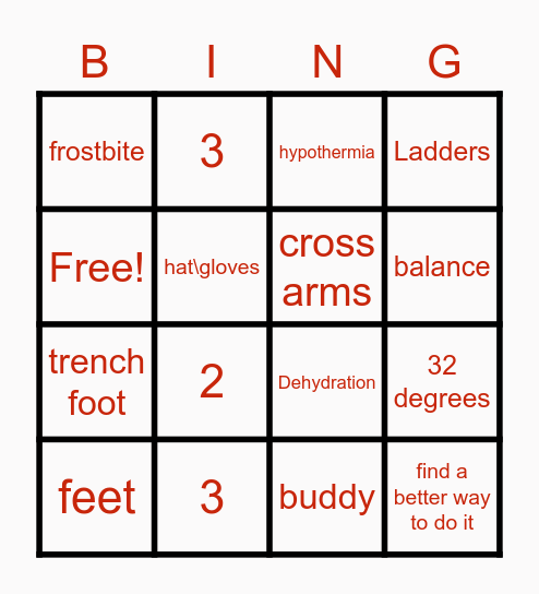 Safety Bingo Card