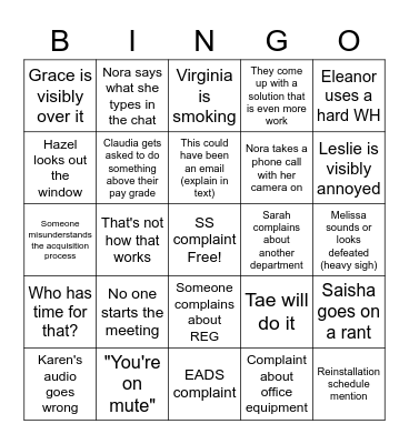 Curatorial Meeting Bingo Card