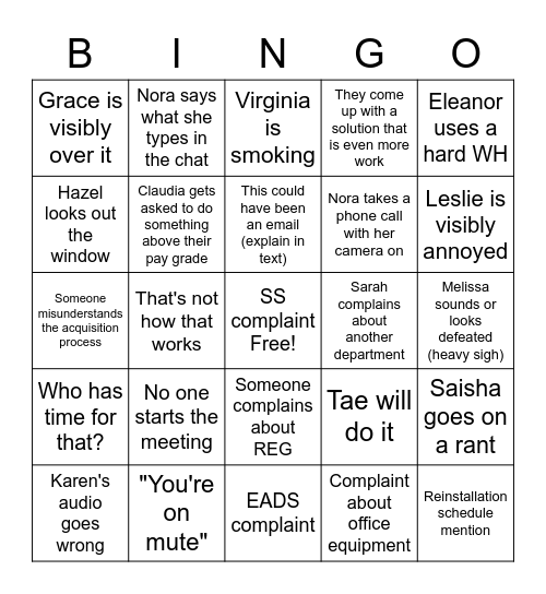 Curatorial Meeting Bingo Card