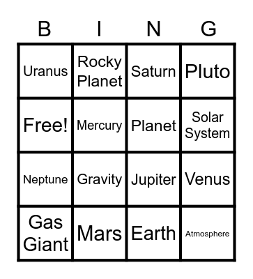 Planet/Solar System Bingo Card