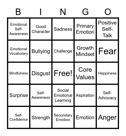 Social Emotional Learning Bingo Card