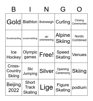 Winter Olympics Bingo Card