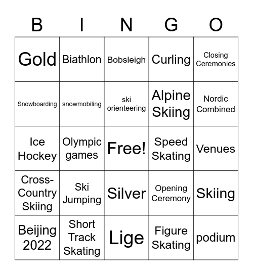 Winter Olympics Bingo Card