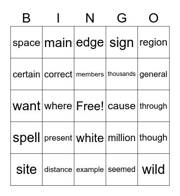 Jake's Bingo Words Bingo Card