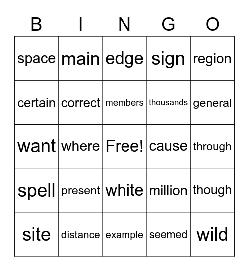 Jake's Bingo Words Bingo Card