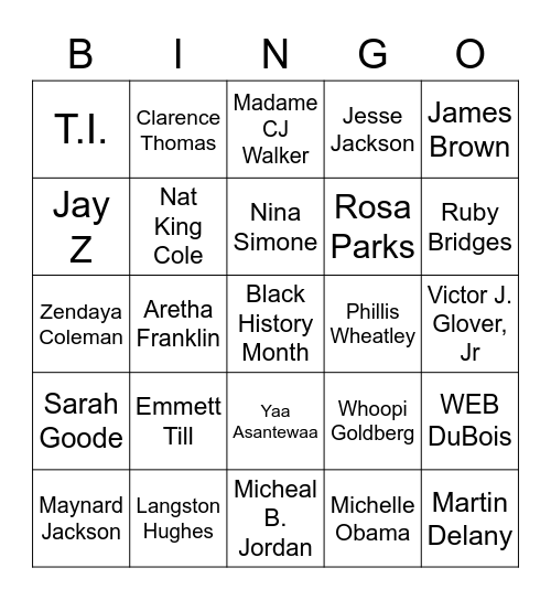 Celebrate Black History Bingo Card