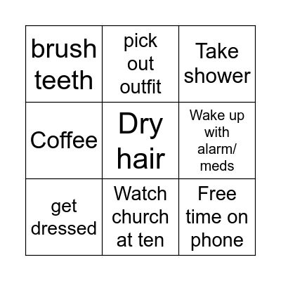 Sunday morning Bingo Card