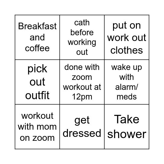 monday morning Bingo Card