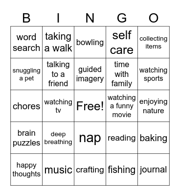 Coping skills bingo Card