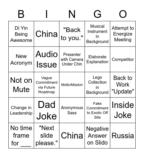 CNS Townhall Bingo Card