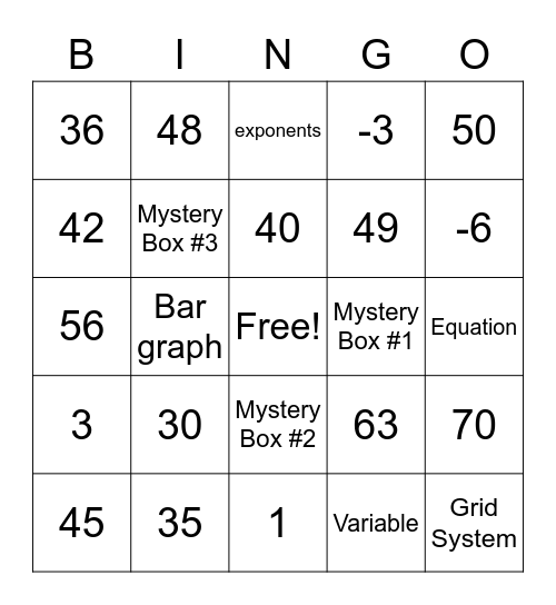 Math Bingo! 1/28/223 Bingo Card
