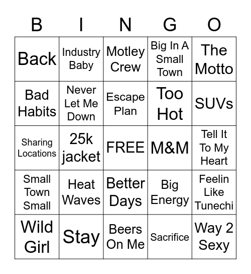 Today's Hits #1 Bingo Card