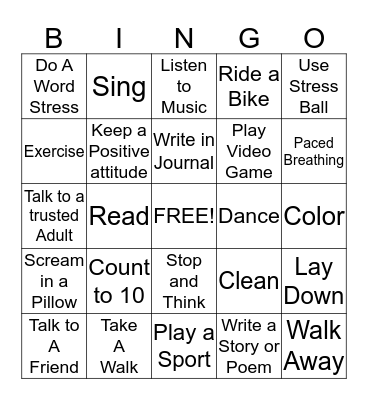 Coping Skills Bingo Card