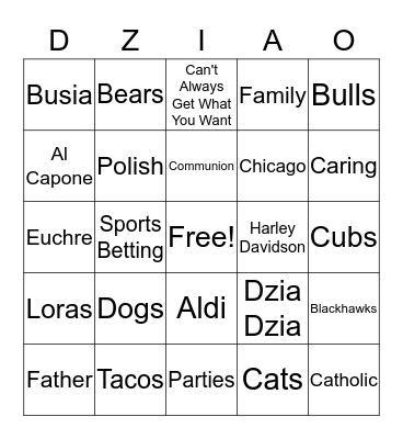 Dziao Bingo Card