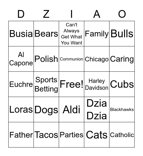 Dziao Bingo Card