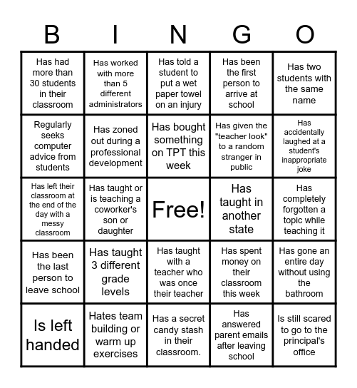 Teachers Gonna Teach! Bingo Card