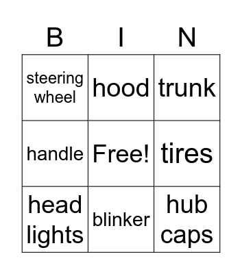 Car PArts Bingo Card