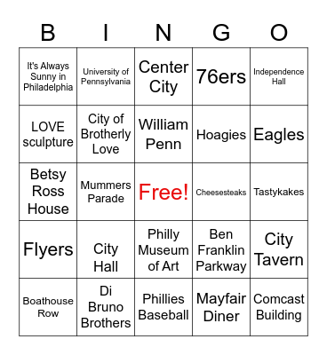 SKYROCKET EDUCATION - PHILLY Bingo Card