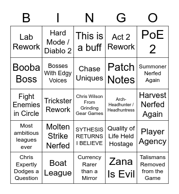 3.17 POE REVEAL BINGO Card