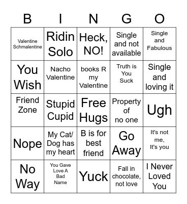 Anti Love Bingo Card