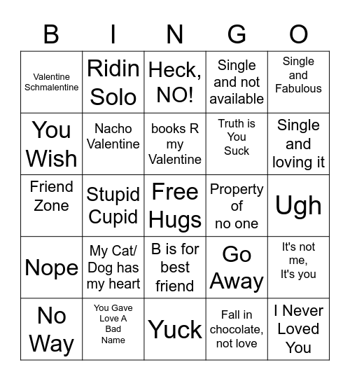 Anti Love Bingo Card
