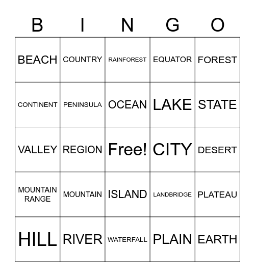 GEOGRAPHY REVIEW Bingo Card