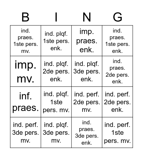 Werkwoorden - Latijn Bingo Card