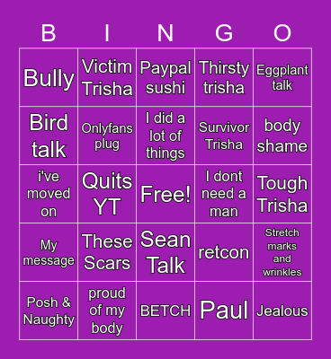 Trisha Bingo Card