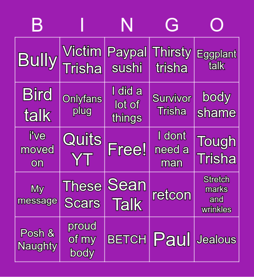 Trisha Bingo Card