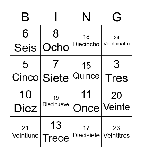 NUMEROS DEL 0 AL 15 Bingo Card