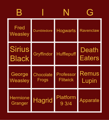 Harry Potter Bingo Card