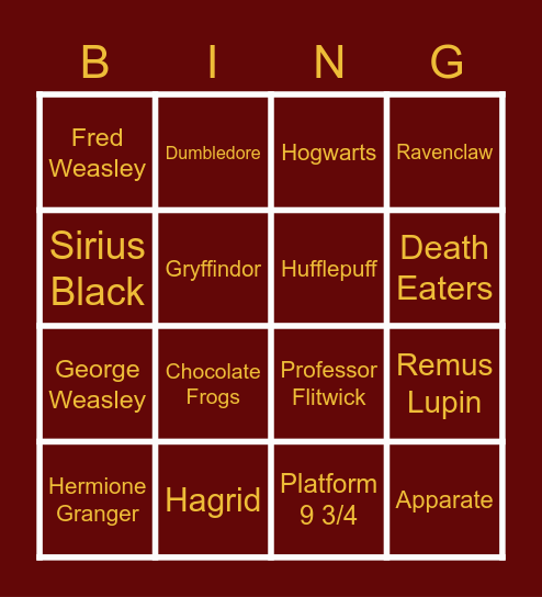 Harry Potter Bingo Card