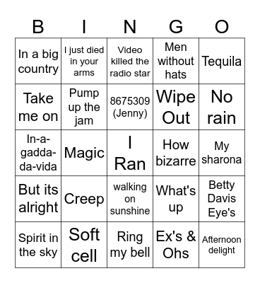 1 hit wonders Bingo Card