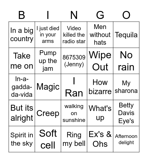 1 hit wonders Bingo Card