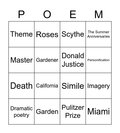 Incident in a Rose Garden Bingo Card