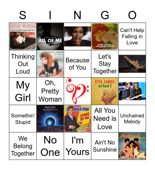 Love Songs Bingo Card