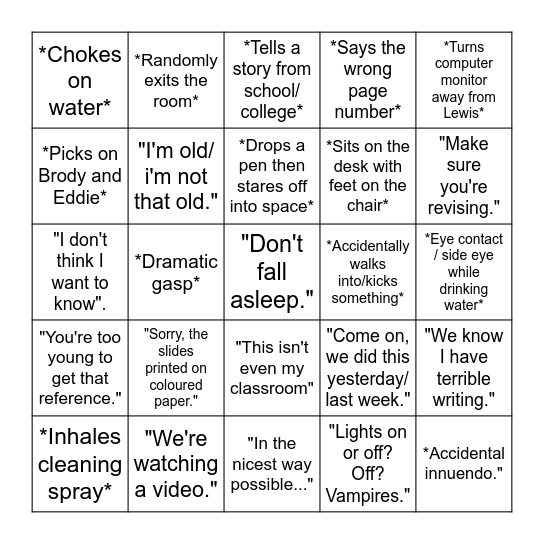 Buckett Bingo Card