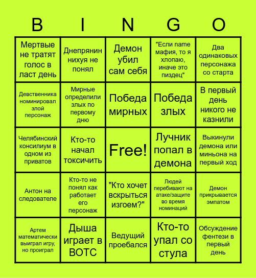 БИНГО ДЛЯ ВОТС Bingo Card