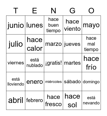 Las fechas y el tiempo Bingo Card