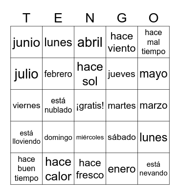 Las fechas y el tiempo Bingo Card