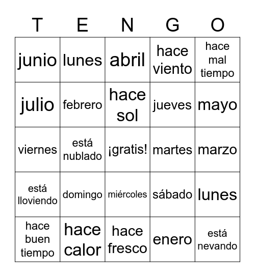 Las fechas y el tiempo Bingo Card