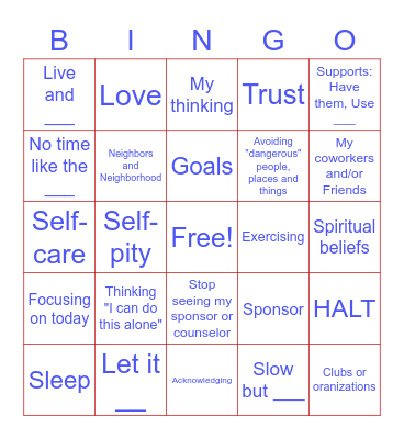 Recovery Bingo Card