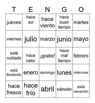 Las fechas y el tiempo Bingo Card