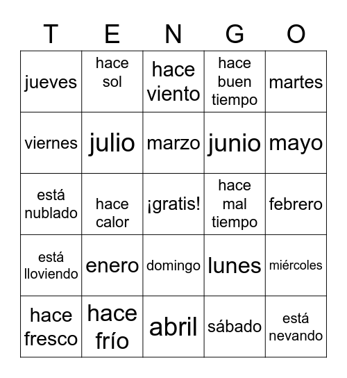 Las fechas y el tiempo Bingo Card