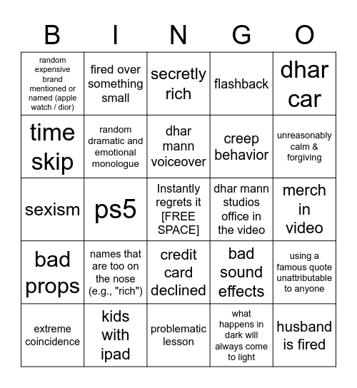 Dhar Mann Bingo v2 Bingo Card